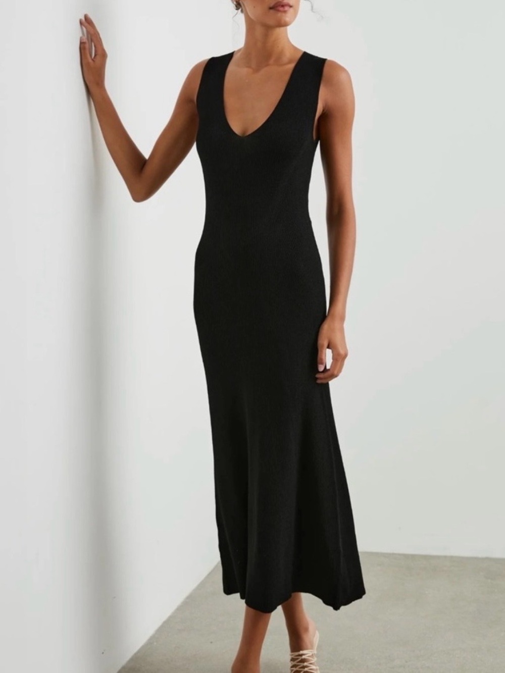 Rails Teagan Ribbed Knit Midi Dress in Black Size M
